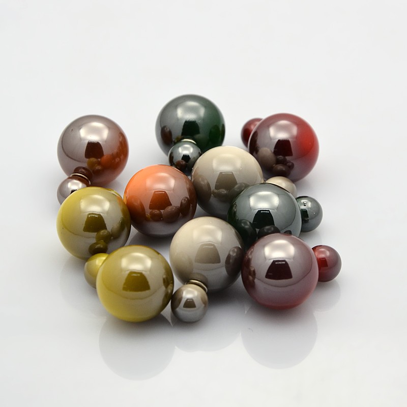 PandaHall Hot-Sale Girls Two Tone Acrylic Double Faced Ball Ear Studs, with Iron Findings, Mixed Color, Ball: 7.5mm & 15.5mm; Pin: 0.5mm...