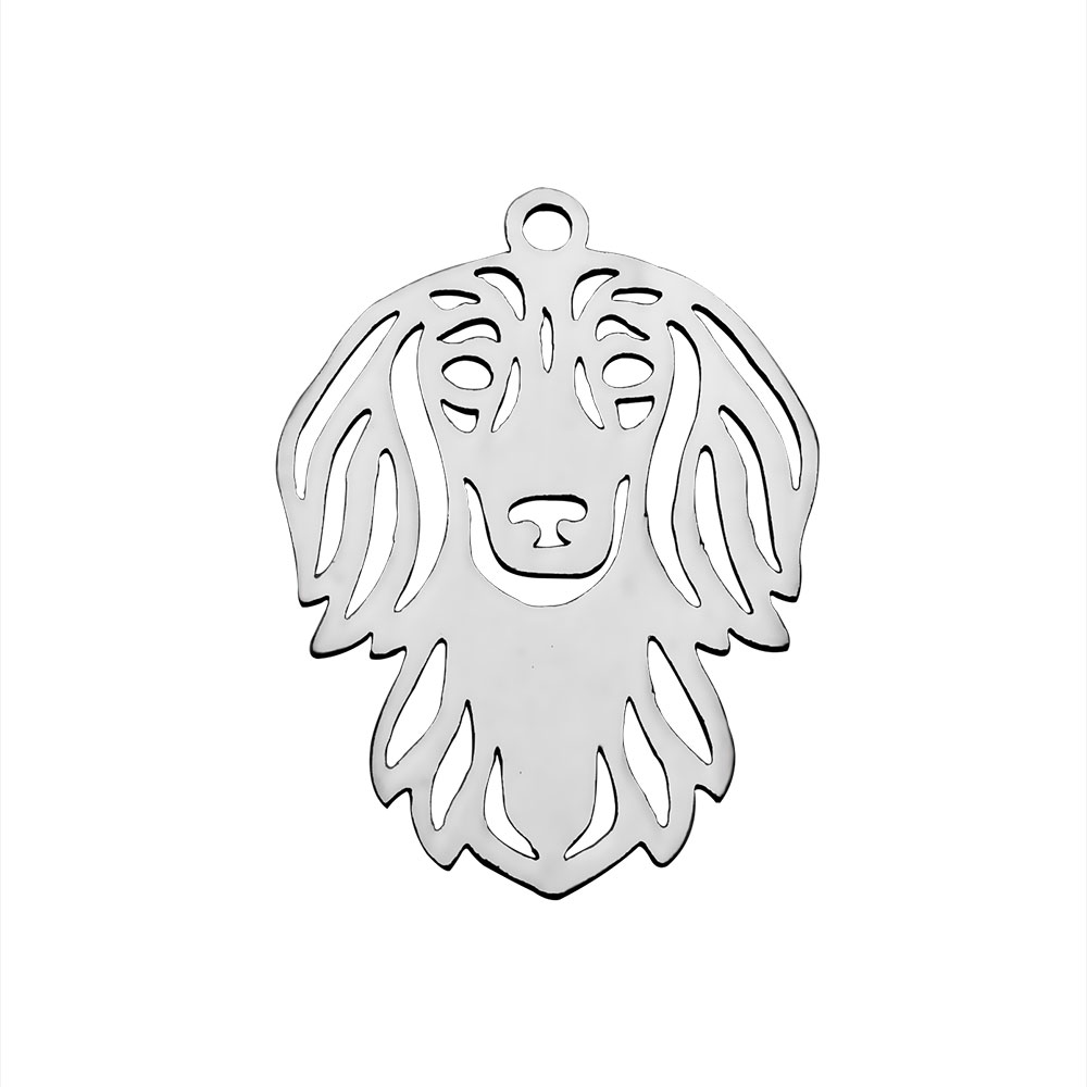 PandaHall 304 Stainless Steel Pendants, Dog, Stainless Steel Color, 25x19x1.1mm, Hole: 1.5mm Stainless Steel Dog