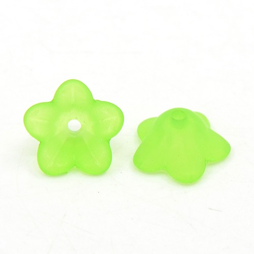 PandaHall Chunky Green Transparent Frosted Flower Acrylic Beads, about 13mm in diameter, 7mm thick, hole:1mm Acrylic Flower Green