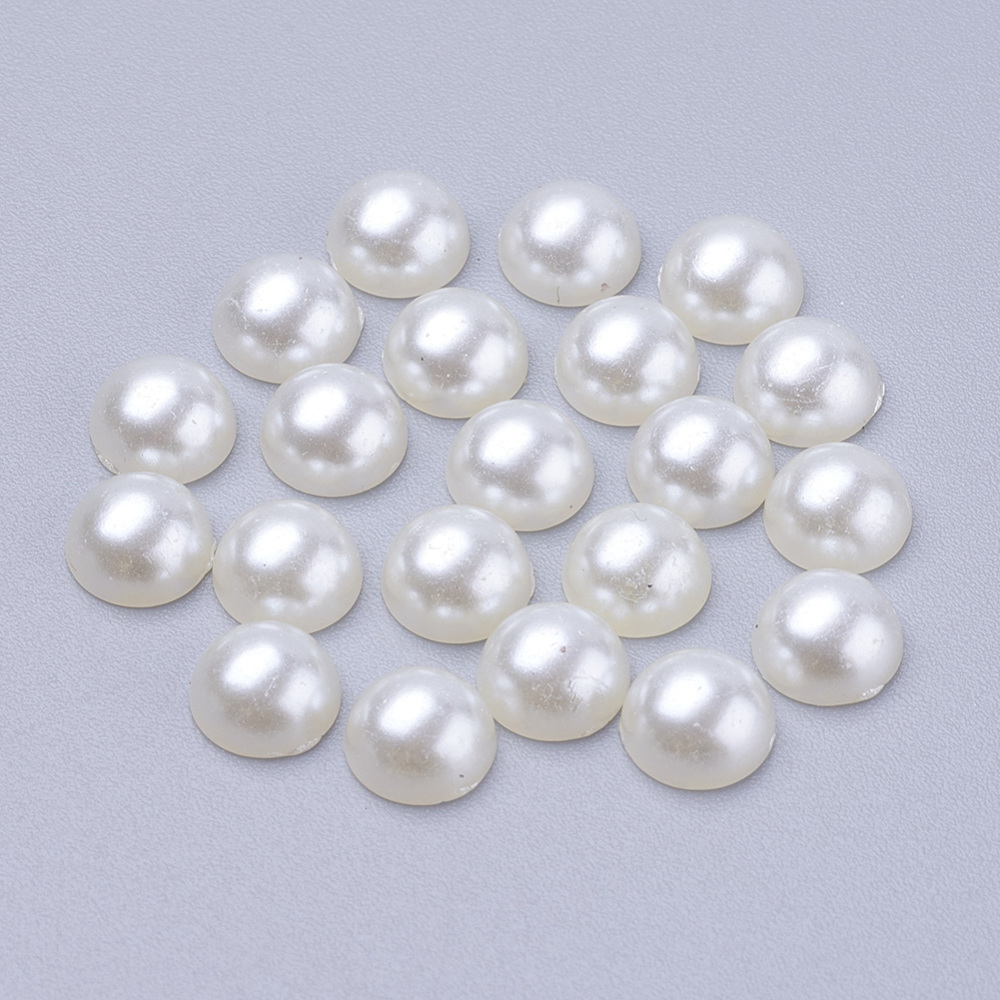PandaHall Half Round Acrylic Imitated Pearl Flat Back Cabochons, Ivory, Size: about 7mm in diameter, 3.5mm thick Acrylic Round Ivory