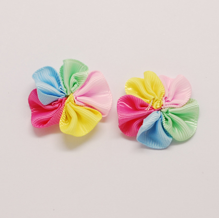 PandaHall Colorful Handmade Woven Flower Costume Accessories, 30x30x8mm Cloth Flower Pink