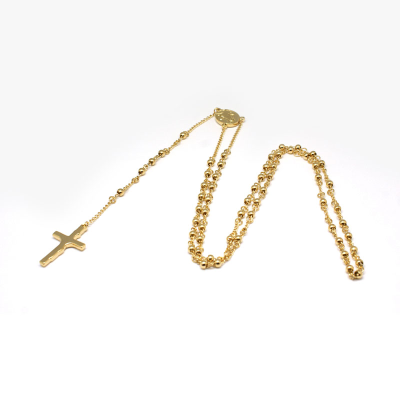 PandaHall Men's Rosary Bead Necklace with Crucifix Cross, 304 Stainless Steel Necklace for Easter, Golden, 20.5"(52cm) Stainless Steel