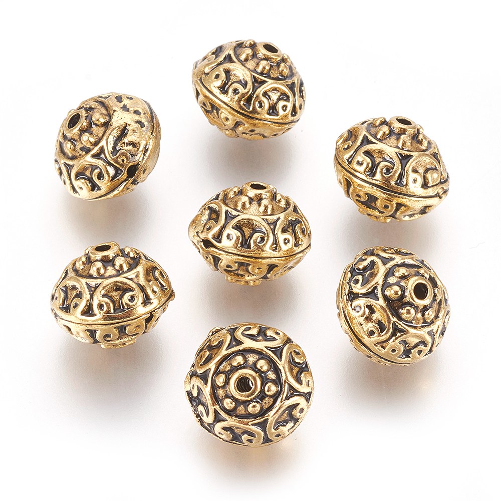 PandaHall Tibetan Silver Beads, Lead Free & Cadmium Free & Nickel Free, Round, Antique Golden Color, Size: about 13mm in diameter, 13mm...