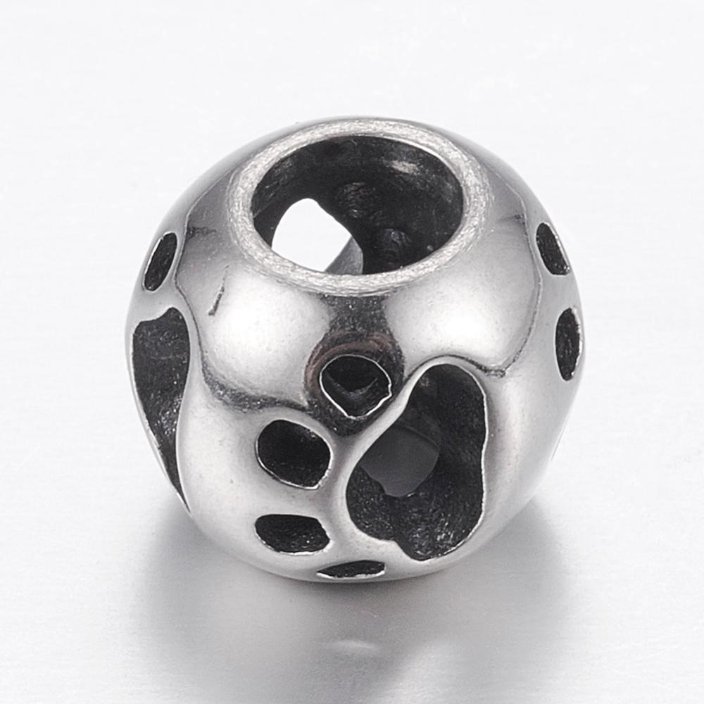 PandaHall 304 Stainless Steel European Beads, Large Hole Beads, Rondelle with Dog Footprint, Antique Silver, 12x10mm, Hole: 5mm Stainless...
