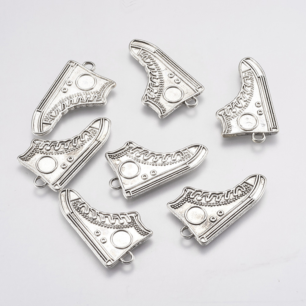 PandaHall Antique Silver Tibetan Style Shoes Pendant Settings for Enamel, Lead Free & Cadmium Free, 17x30x1mm, Hole: 1mm Alloy Shoes