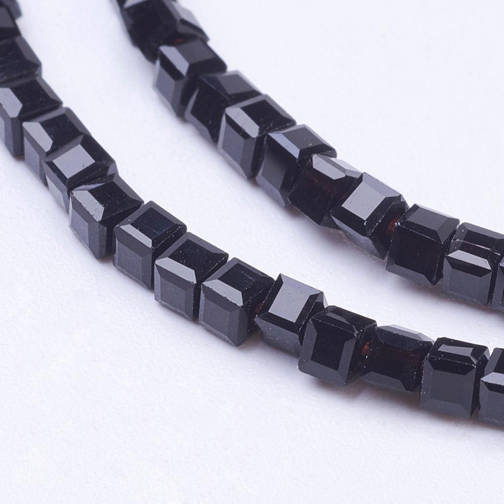 PandaHall Cube Shaped Crystal Glass Beads Strands, Faceted, Black, 2x2x2mm, Hole: 1mm; about 101pcs/strand, 9" Glass Cube Black
