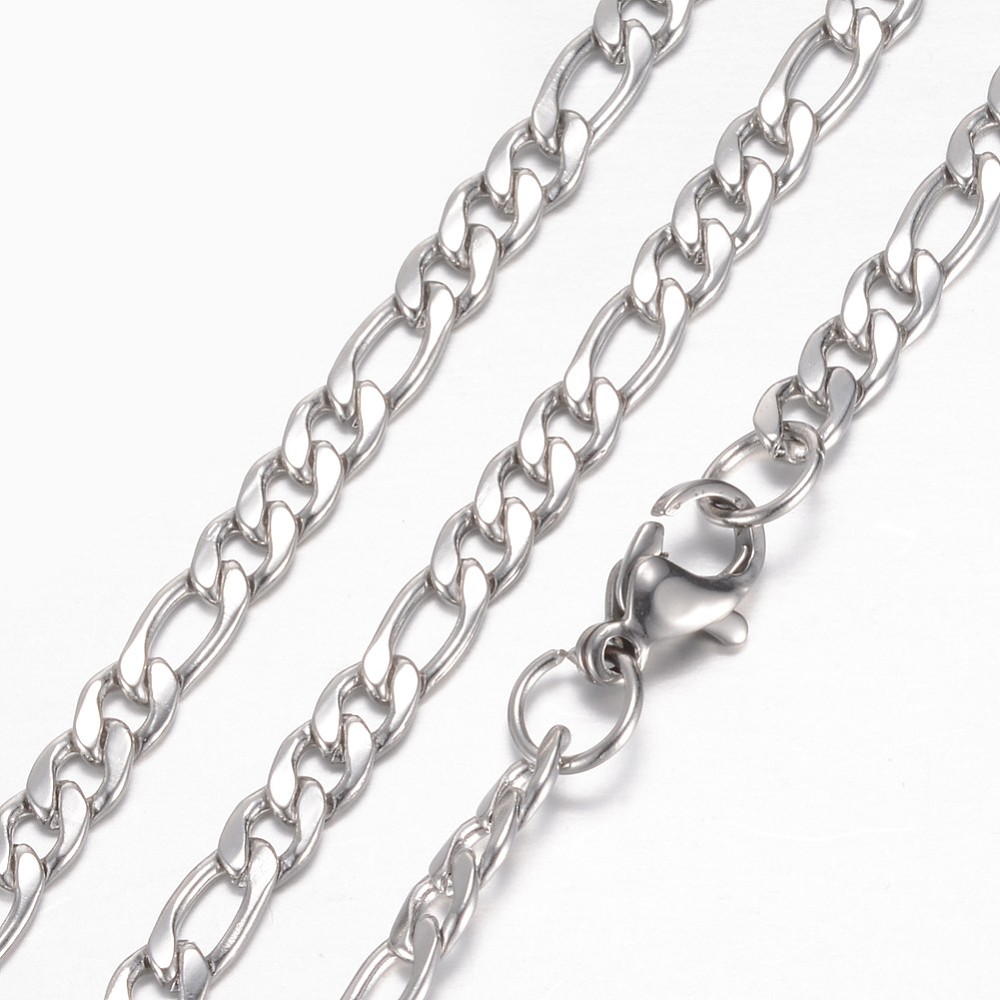 PandaHall 304 Stainless Steel Figaro Chain Necklaces, with Lobster Claw Clasps, Stainless Steel Color, 17.1"(43.5cm) Stainless Steel