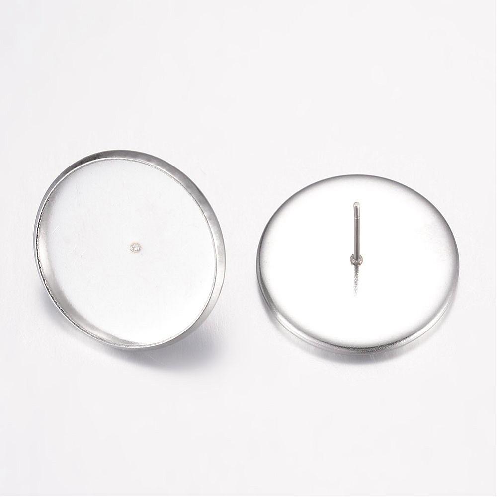 PandaHall 304 Stainless Steel Ear Stud  Settings, Stainless Steel Color, Tray: 20mm; 13mm; Pin: 0.7mm Stainless Steel