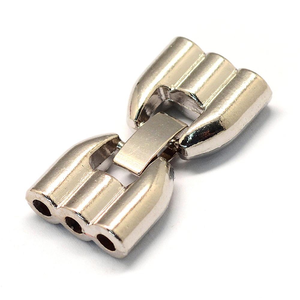 PandaHall 6-Hole Alloy Fold Over Clasps, Platinum, 30x16x6mm, Half Hole: 3mm Alloy