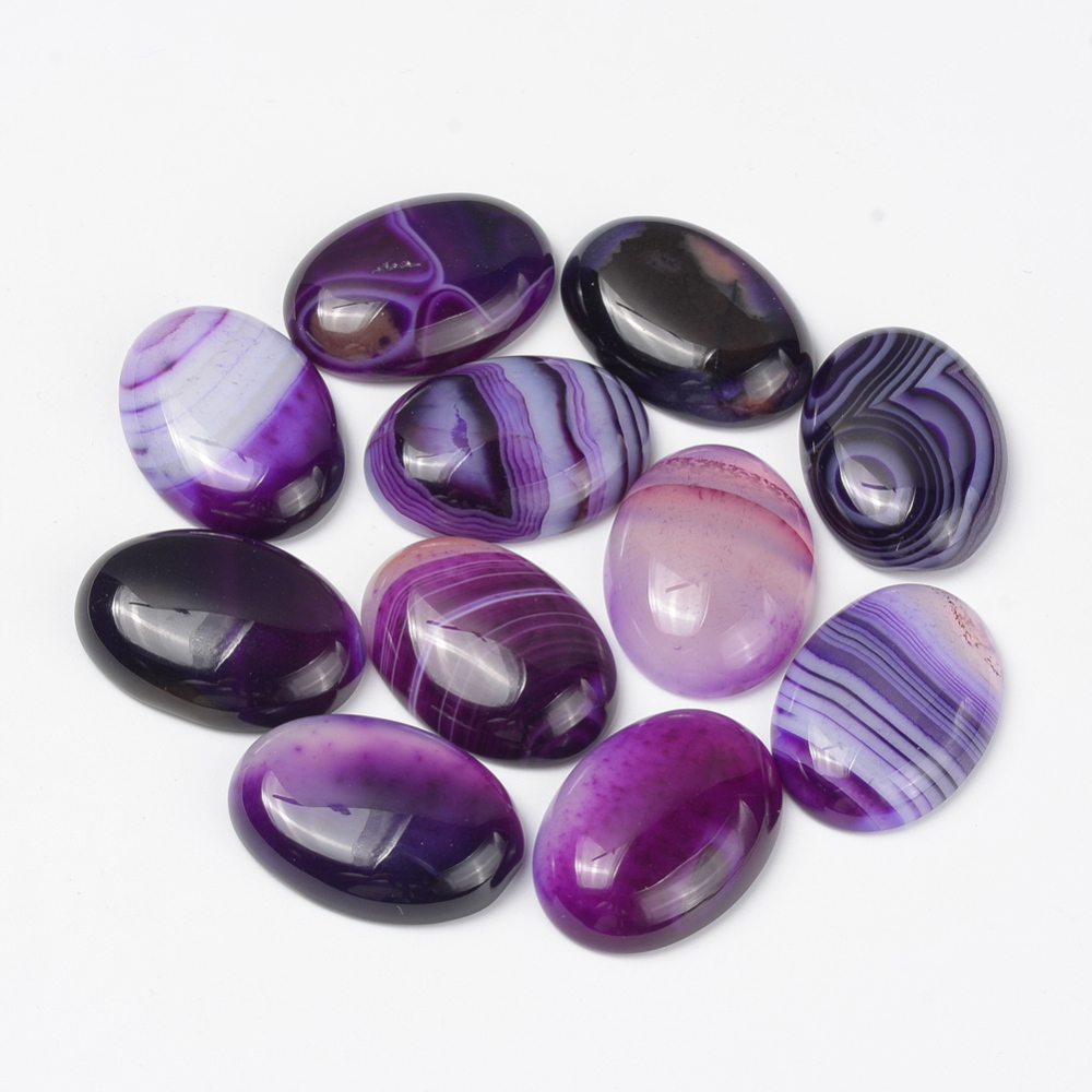 PandaHall Natural Striped Agate/Banded Agate Cabochons, Dyed, Oval, Purple, 18x13x5mm Banded Agate Oval Purple