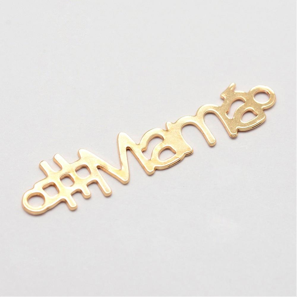 PandaHall Brass Links, Long-Lasting Plated, Word "Mama", Golden, 8x33x0.5mm, Hole: 2mm Brass Word