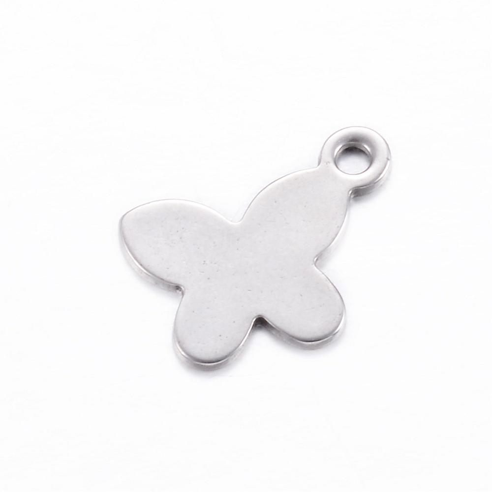 PandaHall 304 Stainless Steel Charms, Butterfly, Stainless Steel Color, 13.5x11x0.8mm, Hole: 1mm Stainless Steel Butterfly