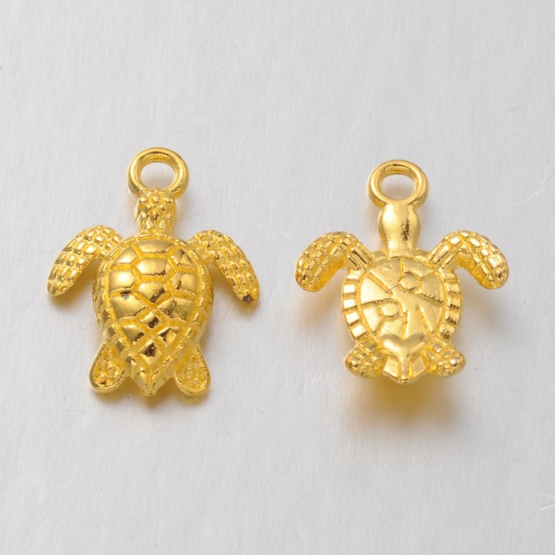PandaHall Alloy Charms, Nickel Free and Lead Free, Tortoise, Golden, 16x13x3mm, Hole: 1mm Alloy Tortoise