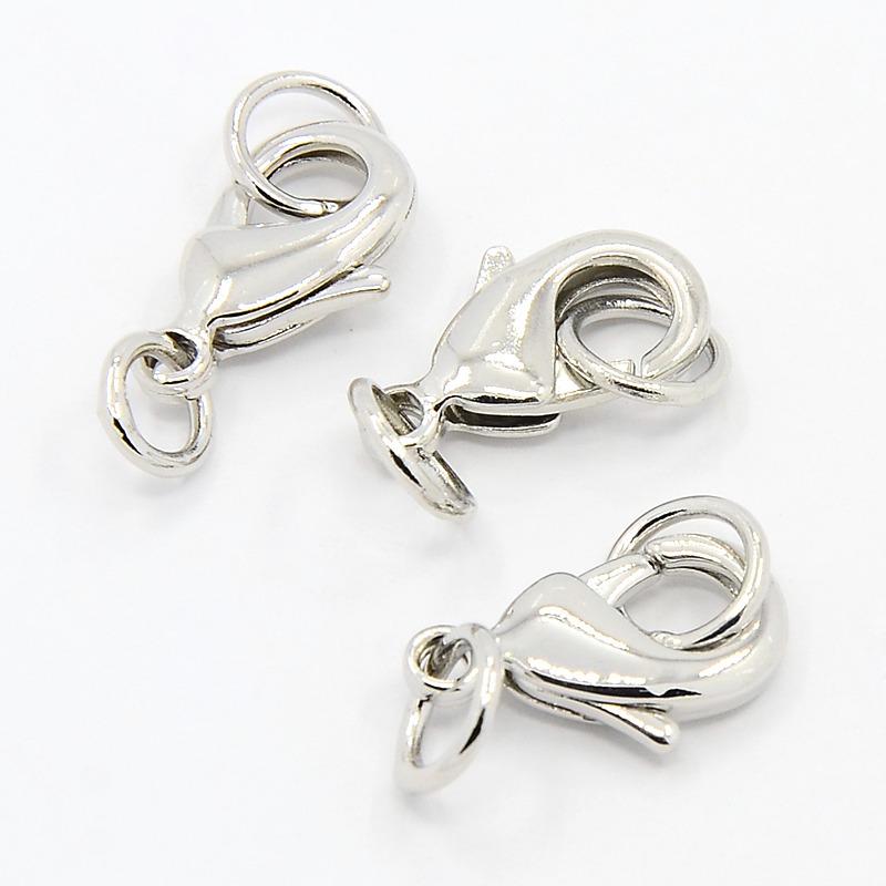 PandaHall Grade AA Brass Lobster Claw Clasps, with Two Jump Rings, Cadmium Free & Nickel Free & Lead Free, Platinum, 10x6x2.5mm, Hole: 3.5mm...