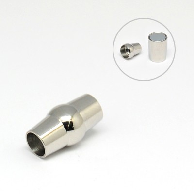 PandaHall 304 Stainless Steel Magnetic Clasps, Barrel, Stainless Steel Color, 15x8~10mm, Hole: 5~6mm Stainless Steel Barrel