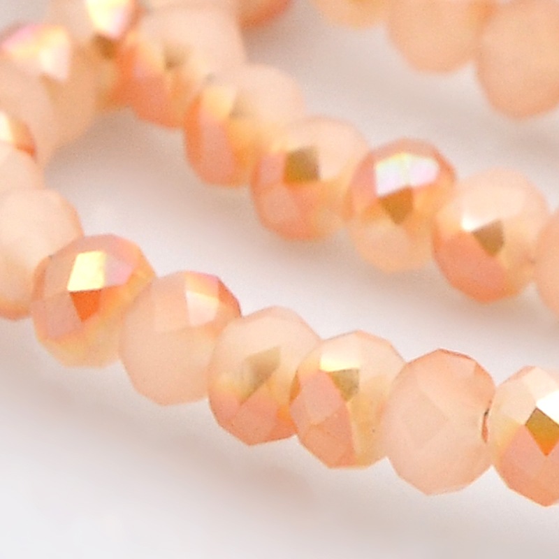 PandaHall Half Rainbow Plated Faceted Rondelle Imitation Jade Glass Beads Strands, PeachPuff, 4x3mm, Hole: 1mm; about 150pcs/strand, 17.5"...
