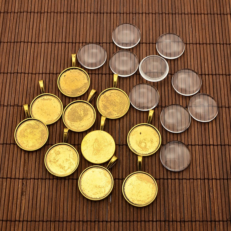 PandaHall 25mm Transparent Clear Domed Glass Cabochon Cover with Alloy Settings, Lead Free & Nickel Free, Antique Golden, Pendant...