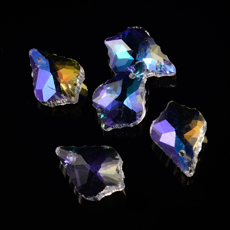 PandaHall AB Color Plated Electroplate Glass Pendants, Faceted, Leaf, Colorful, 16x11x6mm, Hole: 1mm Glass Leaf