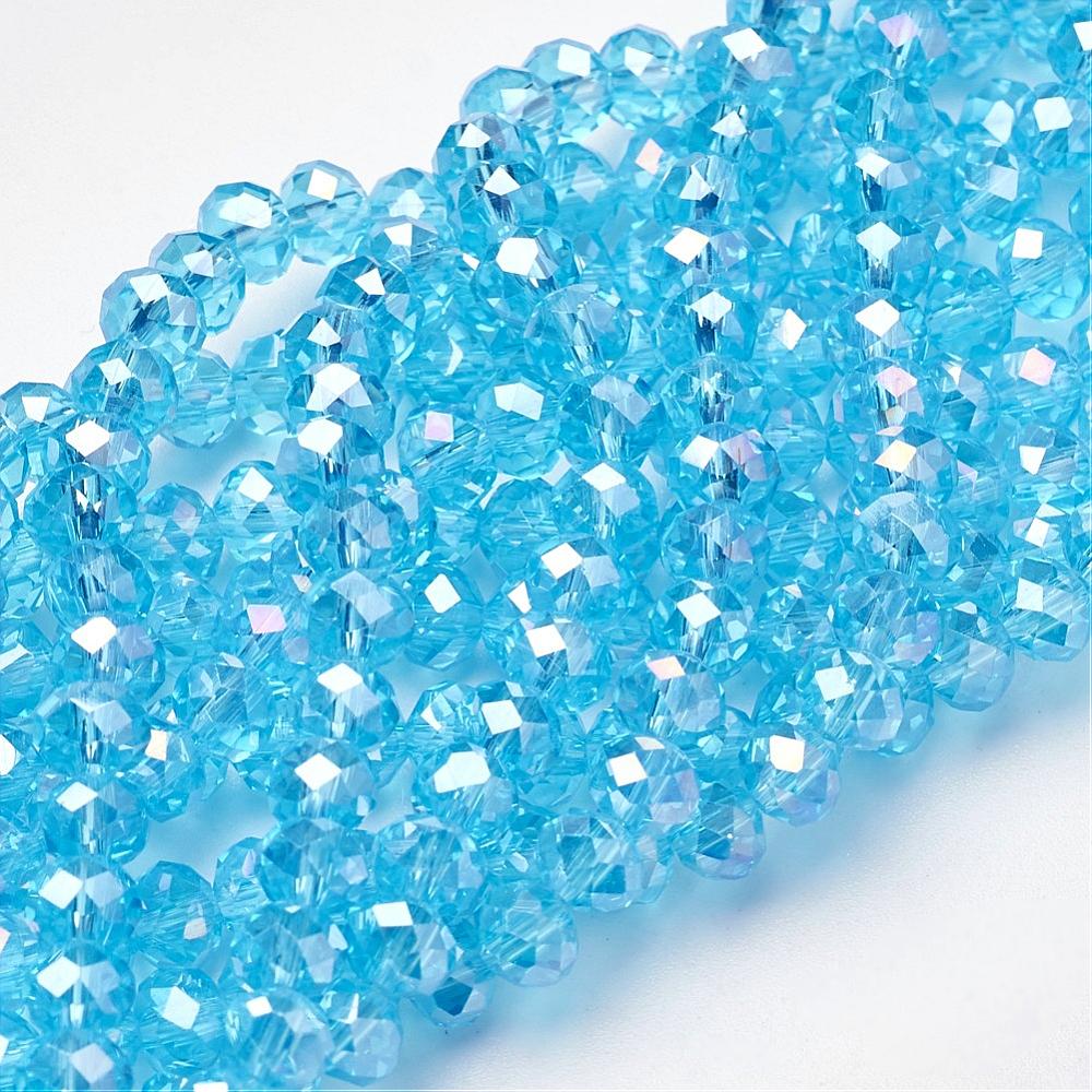 PandaHall Electroplate Glass Beads Strands, AB Color Plated, Faceted, Rondelle, SkyBlue, 6x4mm, Hole: 1mm; about 95pcs/strand, 16" Glass...