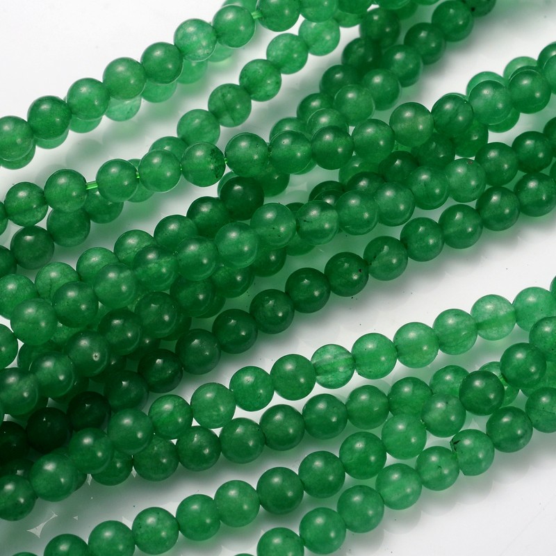 PandaHall Dyed Natural Jade  Beads Strands, Green Aventurine, Round, about 4 mm in diameter, hole: 1mm, 16" long,  about 96pcs/strands White...