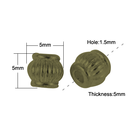 PandaHall Tibetan Style Beads, Lead Free & Nickel Free, Barrel, Antique Bronze, 5x5x5mm, Hole: 1.5mm Alloy Lantern
