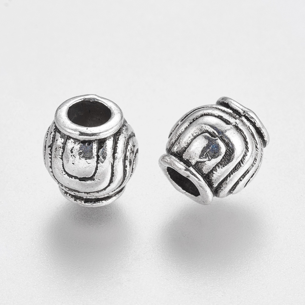 PandaHall Large Hole Beads, Tibetan Style European Beads, Lead Free and Cadmium Free, Barrel, Antique Silver, 9mm in diameter, 9mm thick...