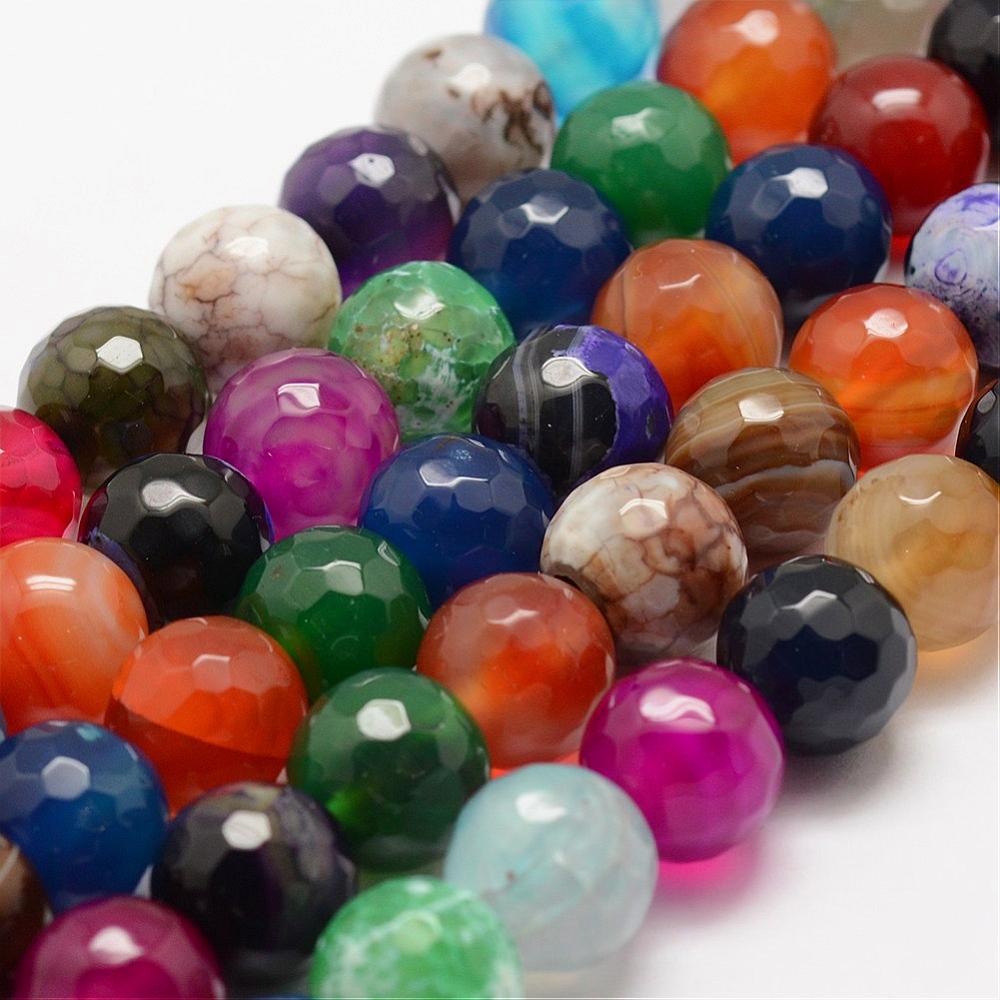 PandaHall Faceted Natural Fire Agate Beads Strands, Round, Dyed & Heated, Colorful, 12mm, Hole: 1.5mm;about 30~32pcs/strand, 14"(35.6cm)...