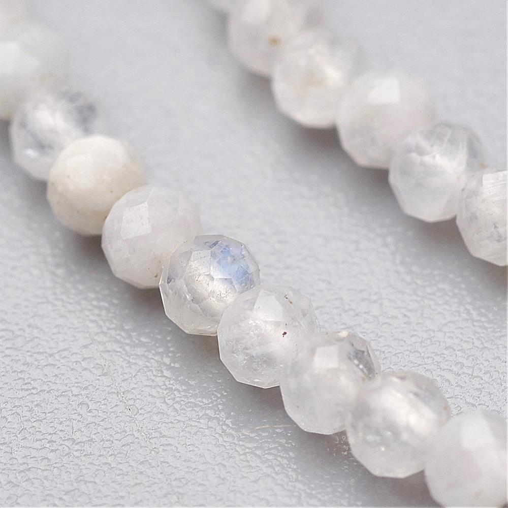 PandaHall Natural Moonstone Bead Strands, Faceted, Round, 2mm, Hole: 0.5mm; about 145pcs/strand, 13"(33cm) Moonstone Round