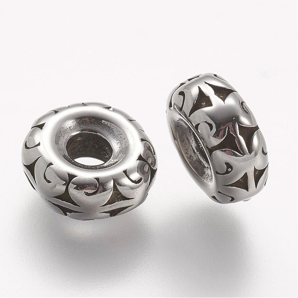 PandaHall 304 Stainless Steel Beads, Rondelle, Antique Silver, 10x4mm, Hole: 3mm Stainless Steel Rondelle