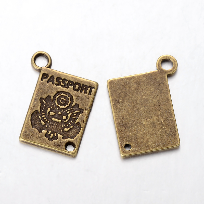 PandaHall Alloy Charms, Lead Free and Cadmium Free, Passport, Antique Bronze Color, about 16mm long, 12mm wide, 1.5mm thick, hole: 2mm Alloy...