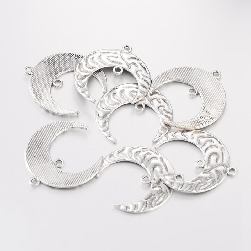 PandaHall Tibetan Style Hammered Metal Crescent Moon Links for Dangle Charms, Lead Free and Cadmium Free, Antique Silver, 36x33x1.5mm, Hole...