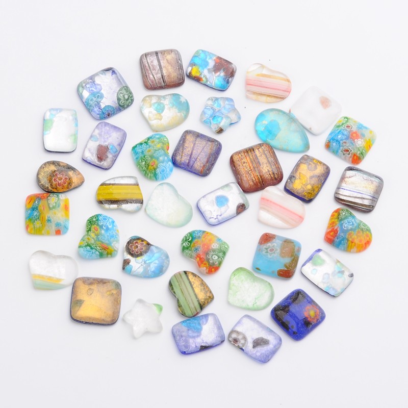 PandaHall Mixed Shape Handmade Millefiori Glass Cabochons, Mixed Color, 10~25x10~20x5~7mm; about 90pcs/200g Millefiori Lampwork Others...