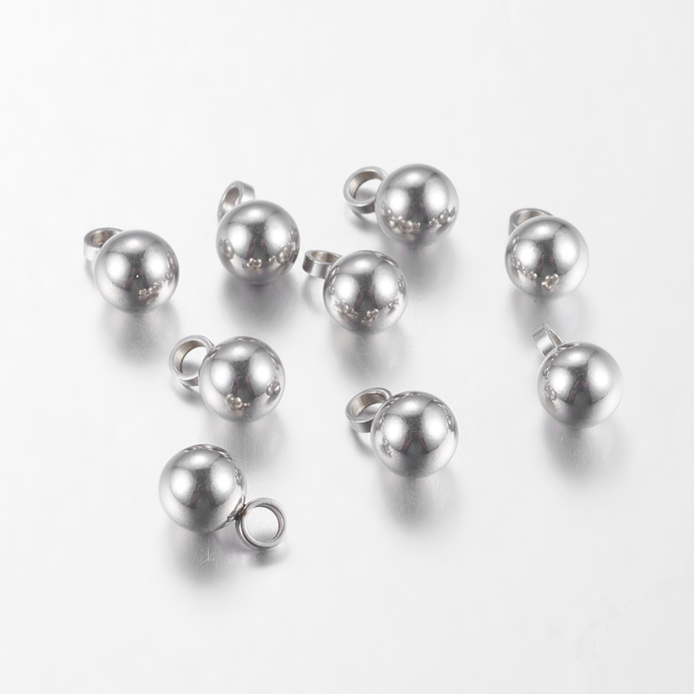 PandaHall 304 Stainless Steel Pendants, Round, Stainless Steel Color, 10x6mm, Hole: 2.5mm Stainless Steel Round