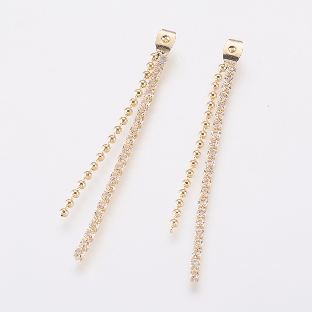 PandaHall Brass Rhinestone Ear Nuts, Crystal, Real Gold Plated, 54x1mm, Hole: 0.8mm Brass