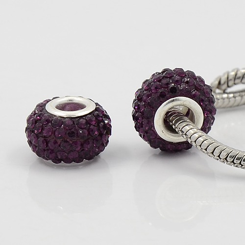 PandaHall Grade A Rhinestone Big Hole European Beads for Bracelet Making, Resin, with Silver Color Brass Core, Rondelle, Indigo, Size: about...