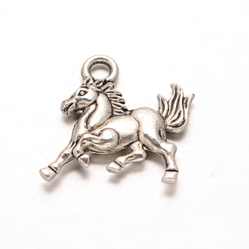 PandaHall Tibetan Style Alloy Horse Charms, Lead Free & Cadmium Free, Antique Silver, 14x16x2.5mm, Hole: 2mm Alloy Horse