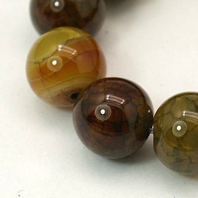 PandaHall Dyed Natural Dragon Veins Agate Beads Strands, Round, 6mm, Hole: 1mm; about 62pcs/strand, 15.74" Dragon Veins Agate Round Brown