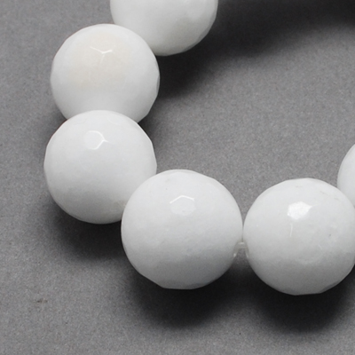 PandaHall Natural Jade Bead Strands, Dyed, Faceted, Round, White, 12mm; Hole: 1mm; 32pcs/strand, 14.6" Other Jade Round White