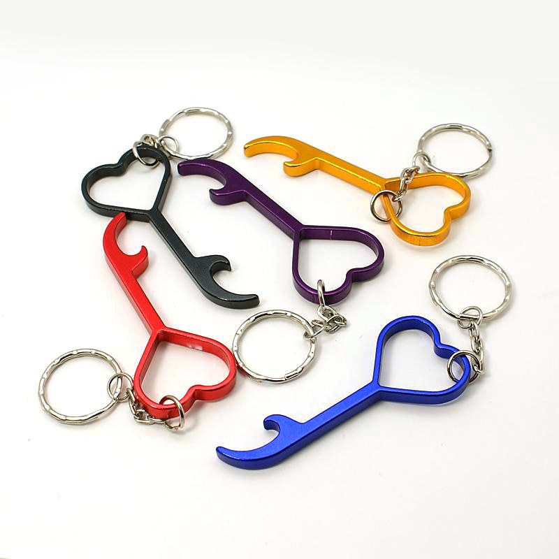 PandaHall Aluminum Alloy Bottle Openners, with Iron Rings, Key, Platinum, Mixed Color, 123mm Alloy Key Multicolor