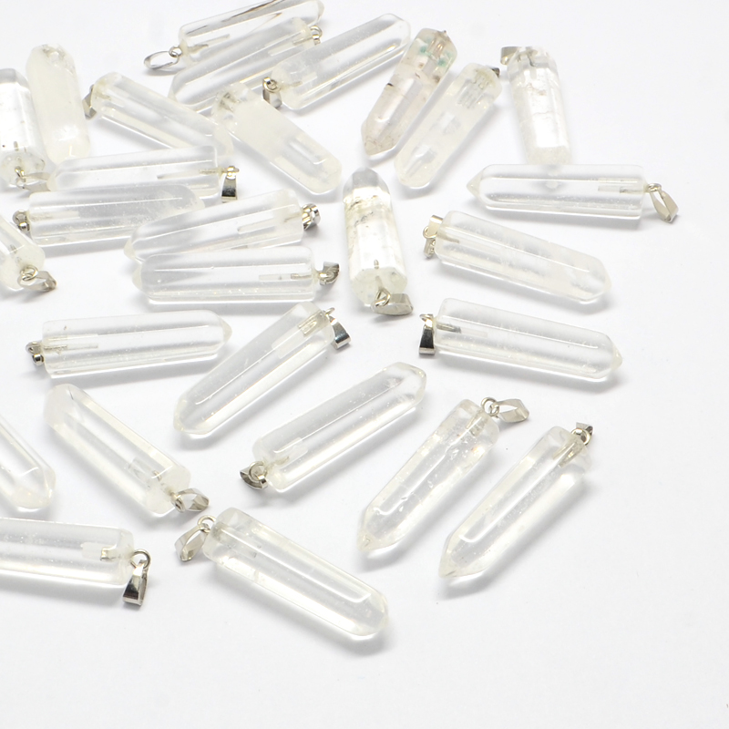 PandaHall Pencil Natural Crystal Point Pendants, with Platinum Tone Brass Findings, 36x9~10x9~10mm, Hole: 2x7mm Quartz Crystal Study...
