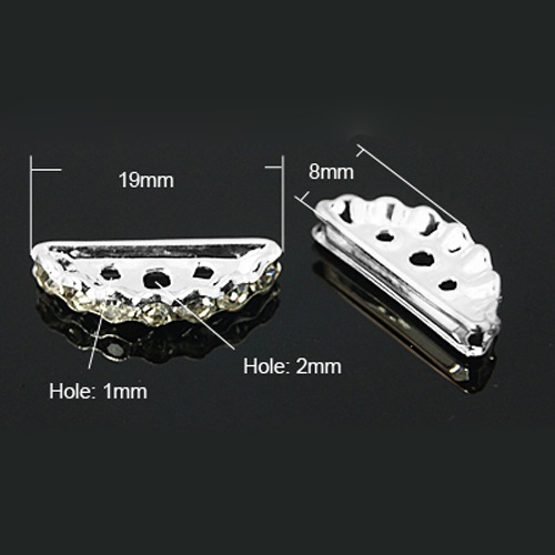 PandaHall Silver Tone Hexagon Brass Grade A Rhinestone Bridge Spacers, 19x8mm, Hole: 1~2mm Brass+Rhinestone Moon
