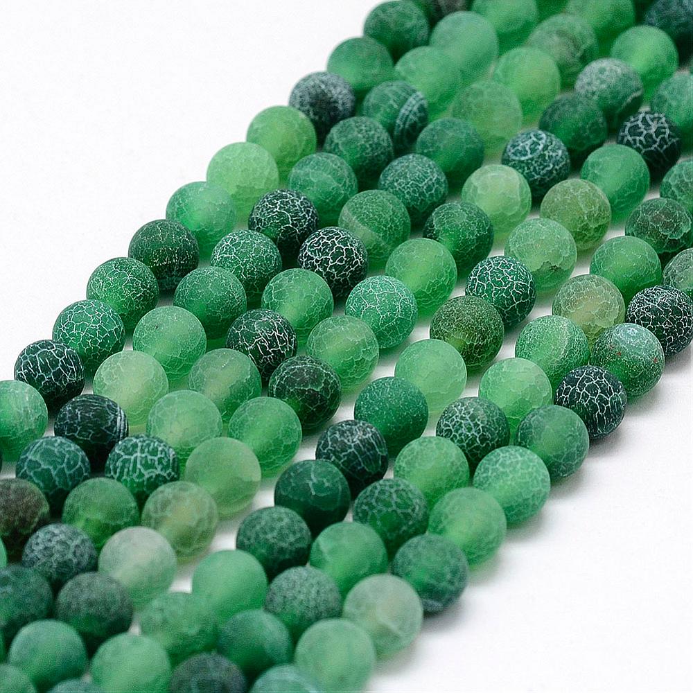 PandaHall Frosted Natural Agate Beads Strands, Round, Dyed & Heated, Green, 8mm, Hole: 1mm; about 48pcs/strand, 15.1" Natural Agate Round...