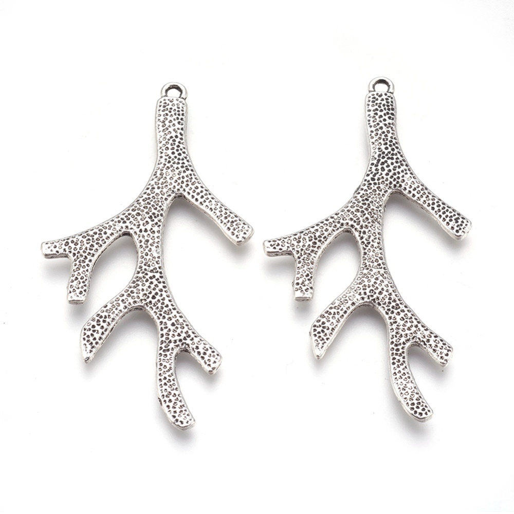 PandaHall Tibetan Style Alloy Big Pendants, Deer Antler, Cadmium Free & Nickel Free & Lead Free, Antique Silver, 71x37x3mm, Hole: 2mm Alloy...