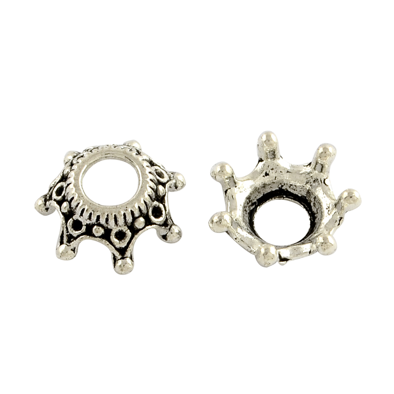PandaHall Tibetan Style Alloy Bead Caps Rhinestone Settings, Lead Free & Cadmium Free, Crown, Antique Silver, 12.5x12.5x5.5mm, Hole: 4.5mm;...