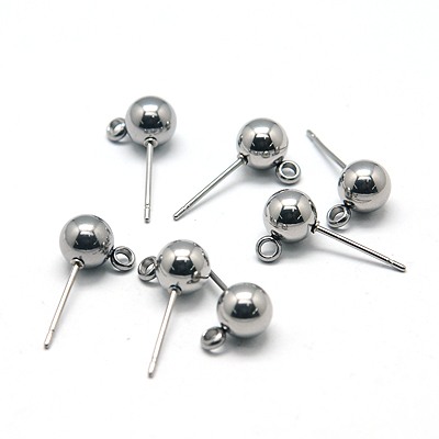 PandaHall 304 Stainless Steel Stud Earring Findings, 17x9x6mm, Hole: 1mm, Pin: 0.4mm Stainless Steel