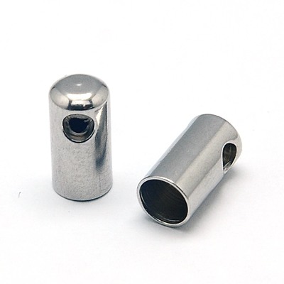 PandaHall 304 Stainless Steel Cord Ends, Tube, 10x5mm, Hole: 2mm and 4mm Stainless Steel