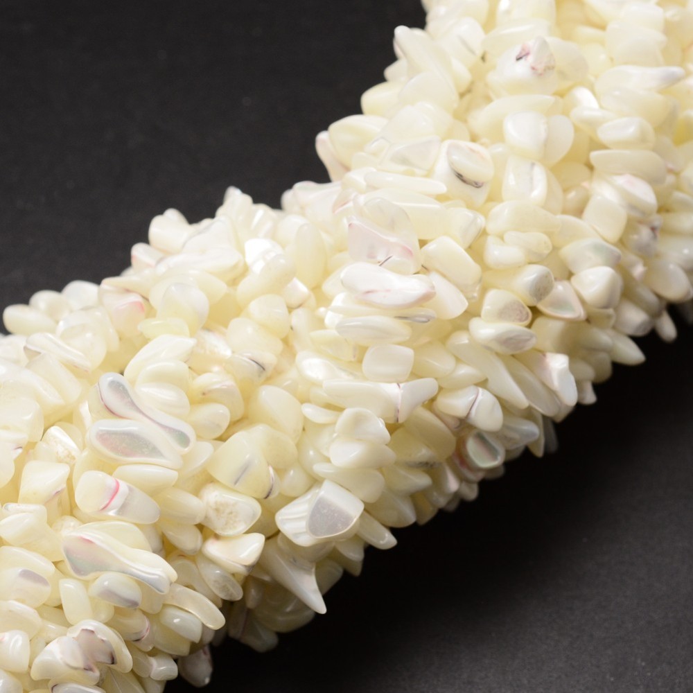 PandaHall Natural Spiral Shell Beads Strands, Shell Shards, Chip, Ivory, 5~8x5~8mm, Hole: 1mm; 32" Spiral Shell Chip Ivory