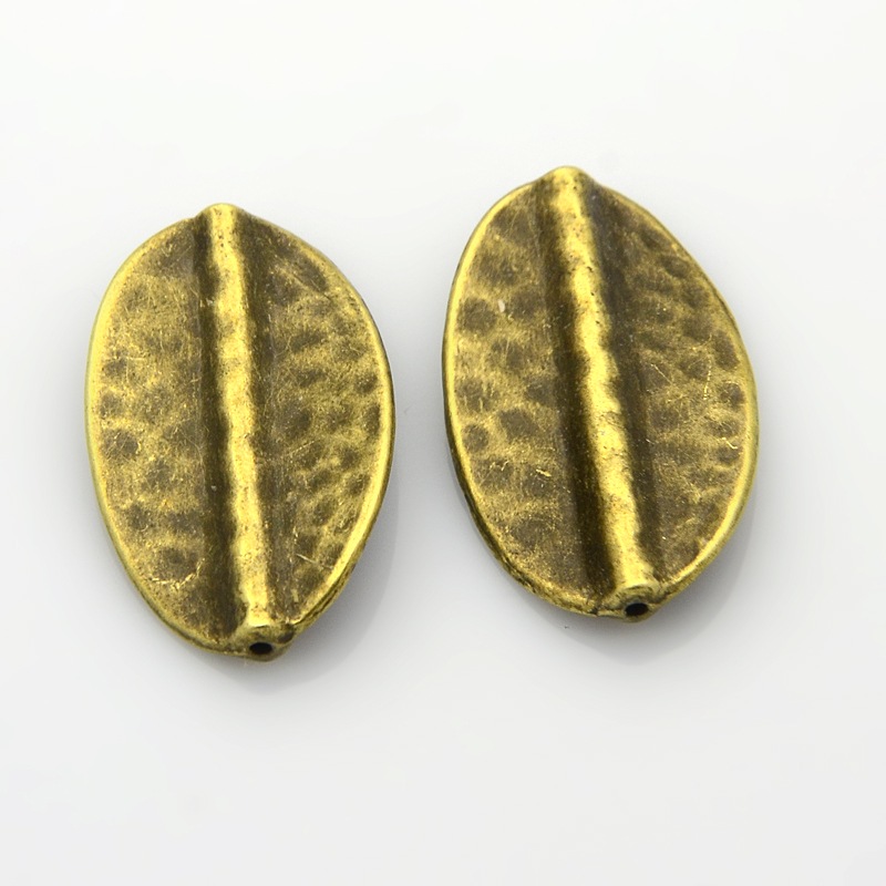 PandaHall Tibetan Style Alloy Leaf Beads, Nickel Free, Antique Bronze, 27x17x4mm, Hole: 0.5mm Alloy Leaf