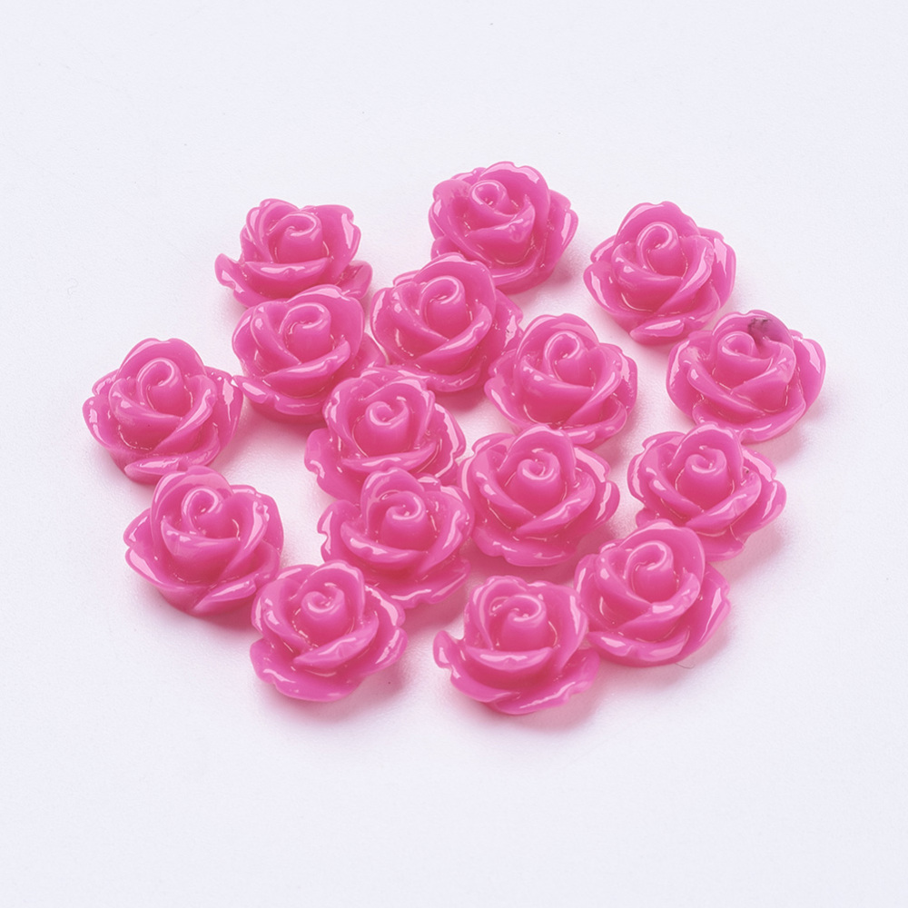 PandaHall 100Pcs Flower Rose Flatback Resin Cabochons, DeepPink, 10mm in diameter, 6.5mm thick, bottom diameter: about 7.5~8mm. Resin Flower...