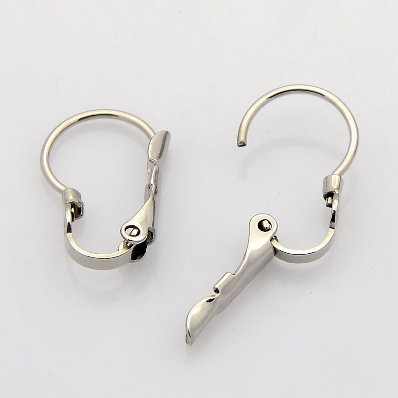 PandaHall 304 Stainless Steel Leverback Earring Findings, Stainless Steel Color, 16x10mm, Hole: 1.5mm; Pin: 0.7mm Stainless Steel